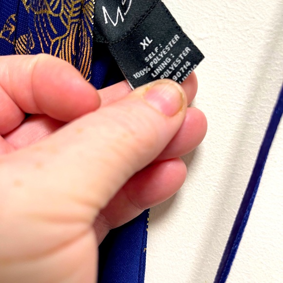 MSK ROYAL BLUE AND GOLD ASIAN PRINT WIDE LEG PANTSUIT - Picture 3 of 8